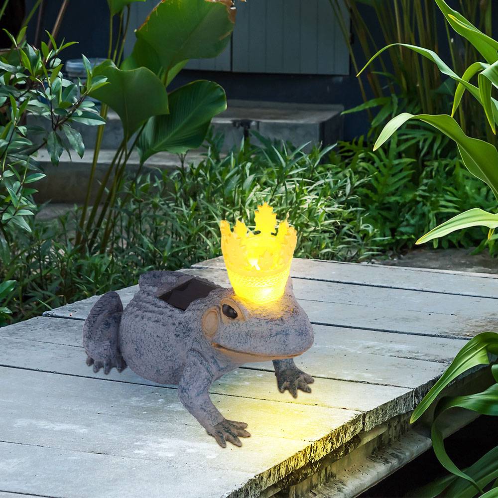 Solar Eule Gartenskulptur für Außen Gartendeko Frosch Figur Skulptur grau Akku, Kunststoff, LED 0,06 Watt, 2er Set