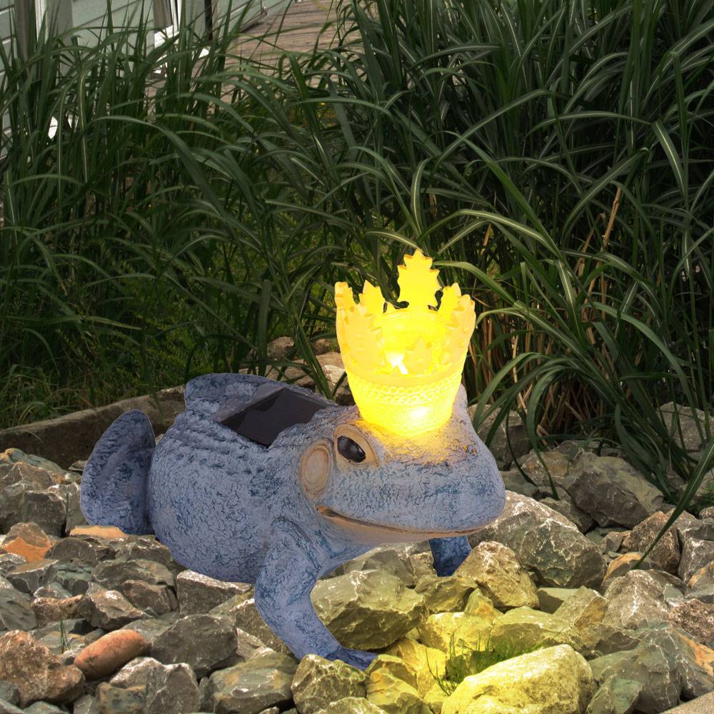 Solar Eule Gartenskulptur für Außen Gartendeko Frosch Figur Skulptur grau Akku, Kunststoff, LED 0,06 Watt, 2er Set