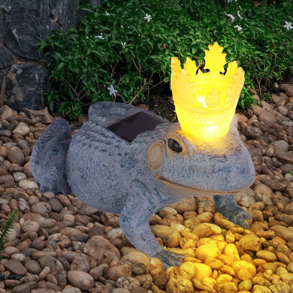 LED Außen Solar Leuchte Frosch König Garten Deko Beleuchtung Steh Lampe grau gold