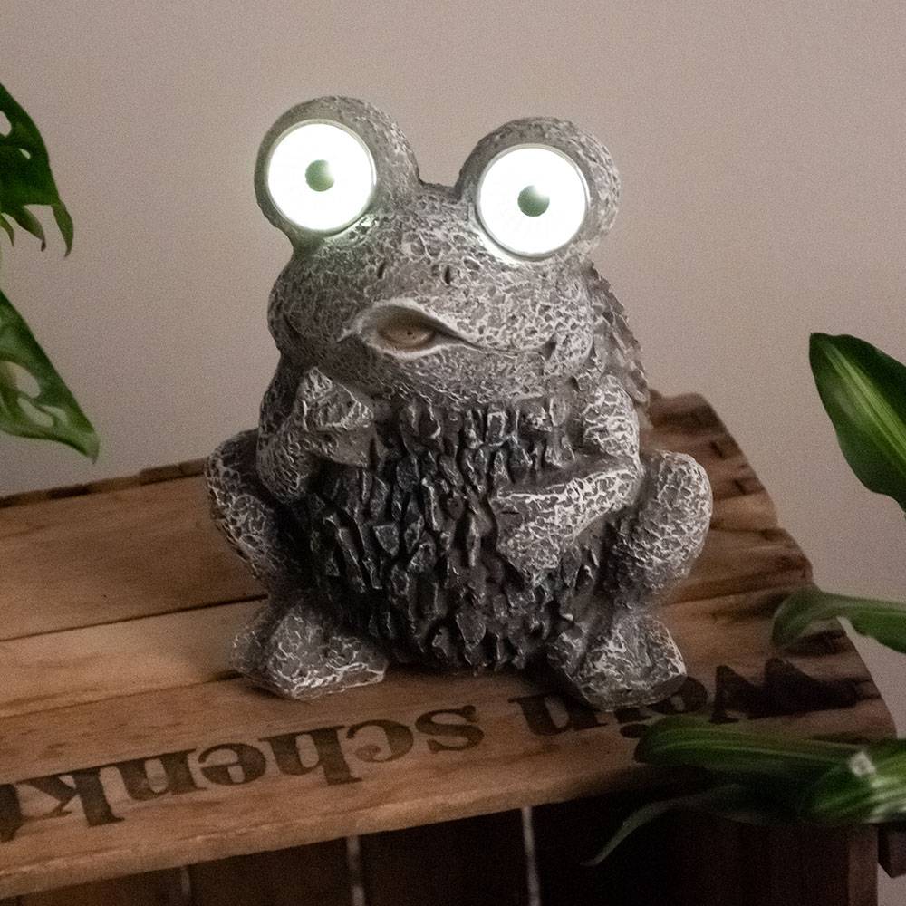LED Solar Außen Steh Leuchte Frosch Figur grau Terrassen Beleuchtung Garten Deko