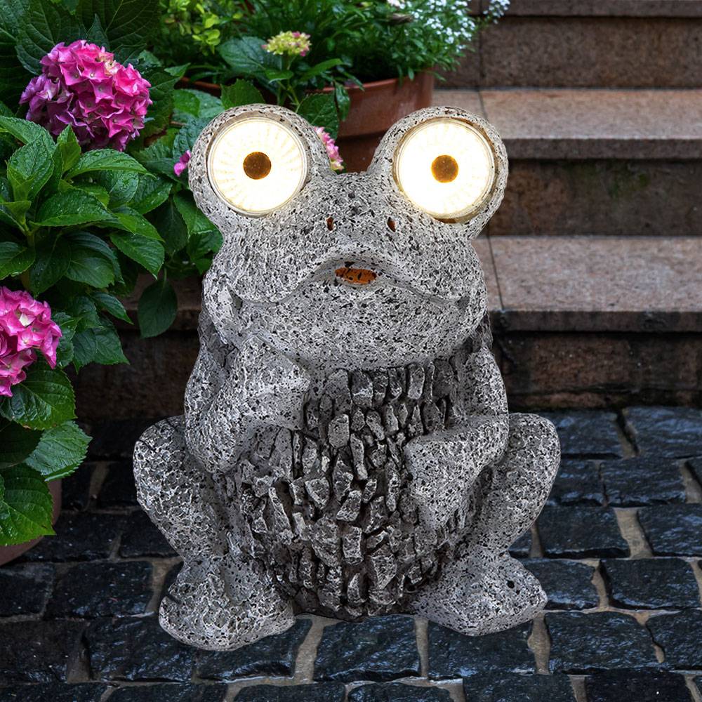 LED Solar Außen Steh Leuchte Frosch Figur grau Terrassen Beleuchtung Garten Deko