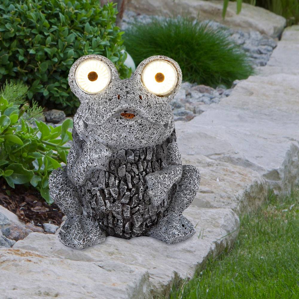 LED Solar Außen Steh Leuchte Frosch Figur grau Terrassen Beleuchtung Garten Deko
