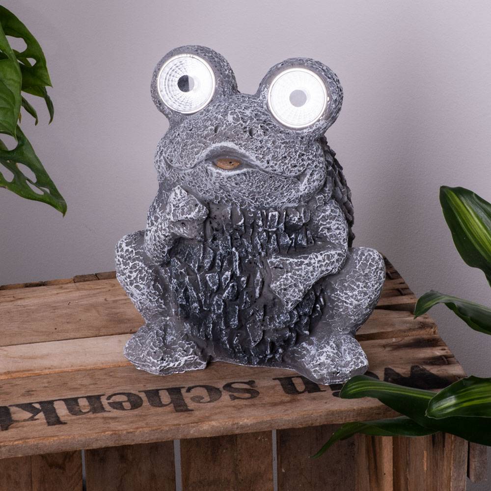 LED Solar Außen Steh Leuchte Frosch Figur grau Terrassen Beleuchtung Garten Deko