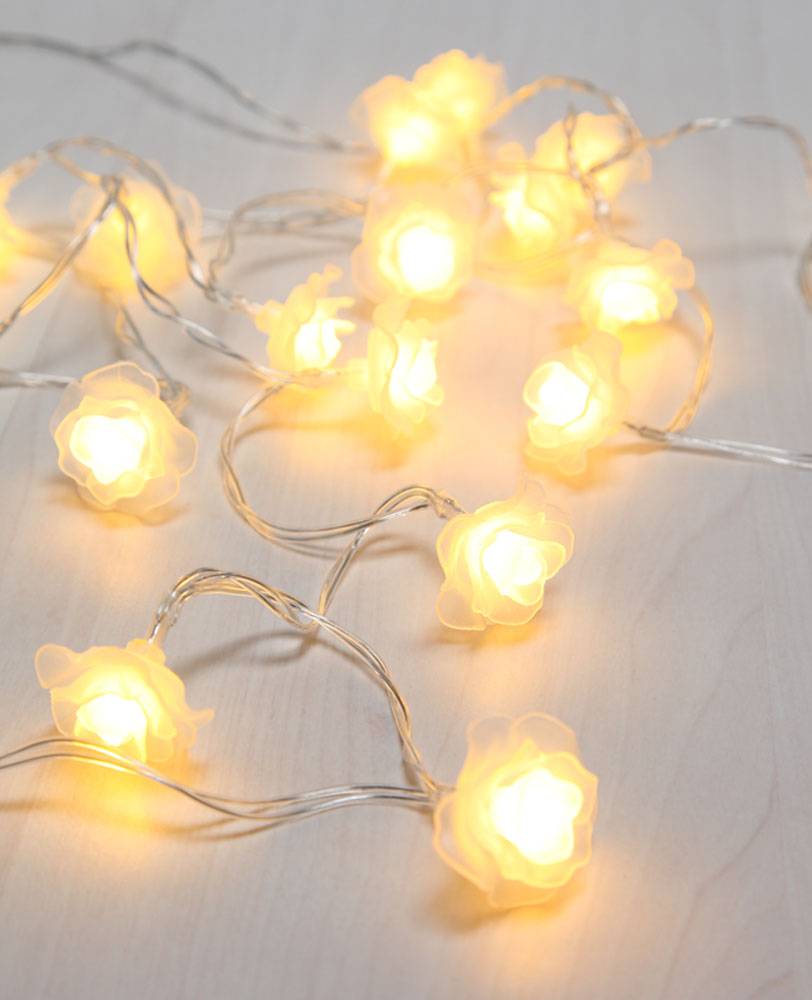20x LED Lichter Ketten Rosen Blüten Weihnachts Deko Beleuchtung Batterie Lampen weiß