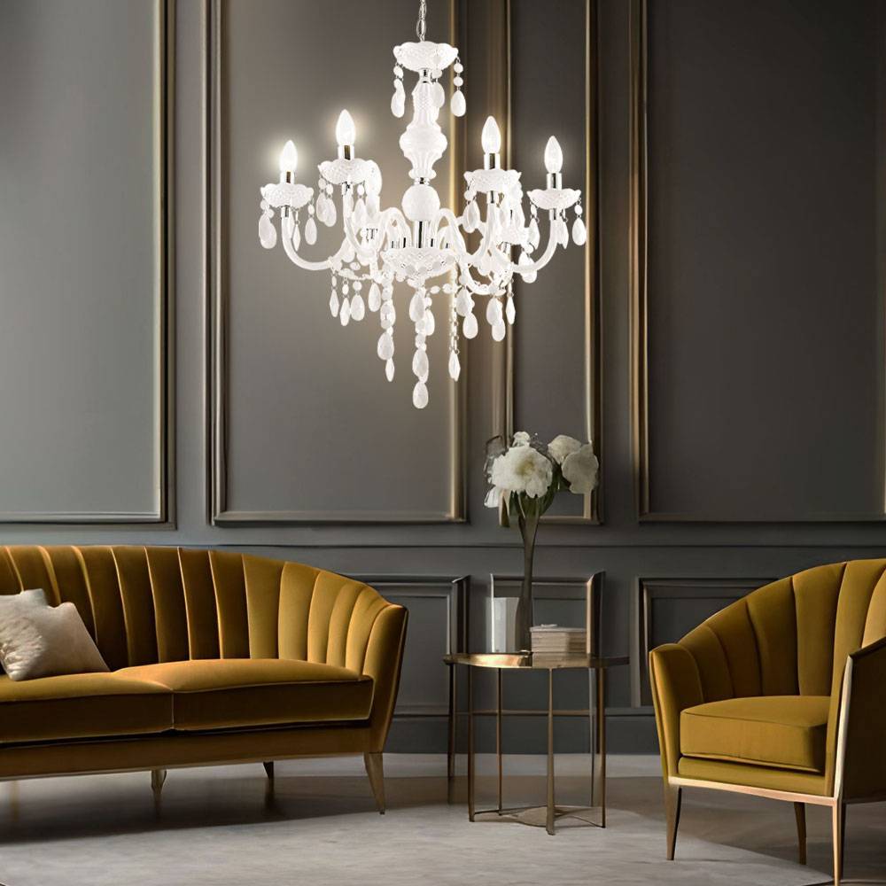 Kronleuchter Acryldekor weiß Luster Esszimmer Beleuchtung Chrom CUIMBRA I