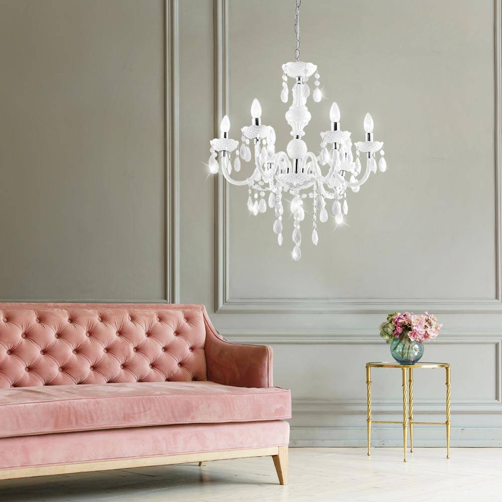 Kronleuchter Acryldekor weiß Luster Esszimmer Beleuchtung Chrom CUIMBRA I