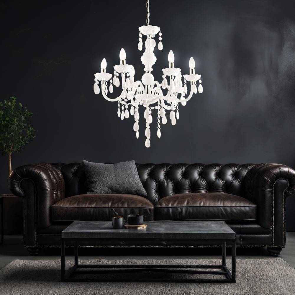 Kronleuchter Acryldekor weiß Luster Esszimmer Beleuchtung Chrom CUIMBRA I