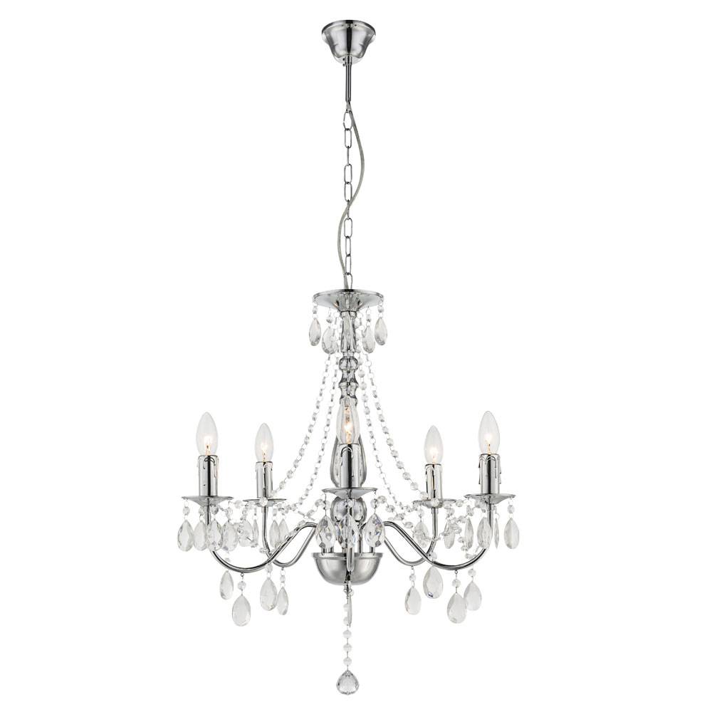 Kronleuchter Hängelampe Pendelleuchte Wohnzimmerlampe Esszimmerleuchte, Metall chrom Kristalle, 5 Flammig E14, DxH 51x143 cm