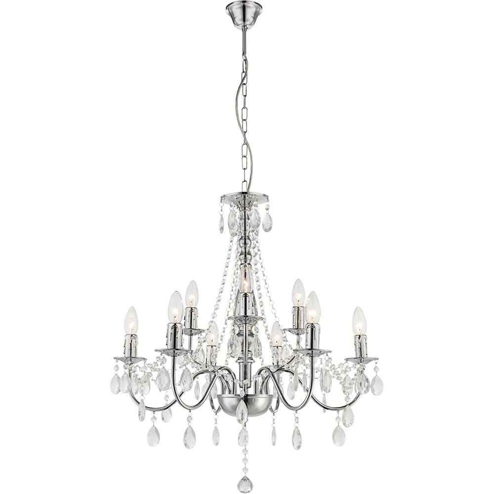 Design Chrom Kronleuchter Luster Hänge Lampe Decken Leuchte Kristall Behang klar