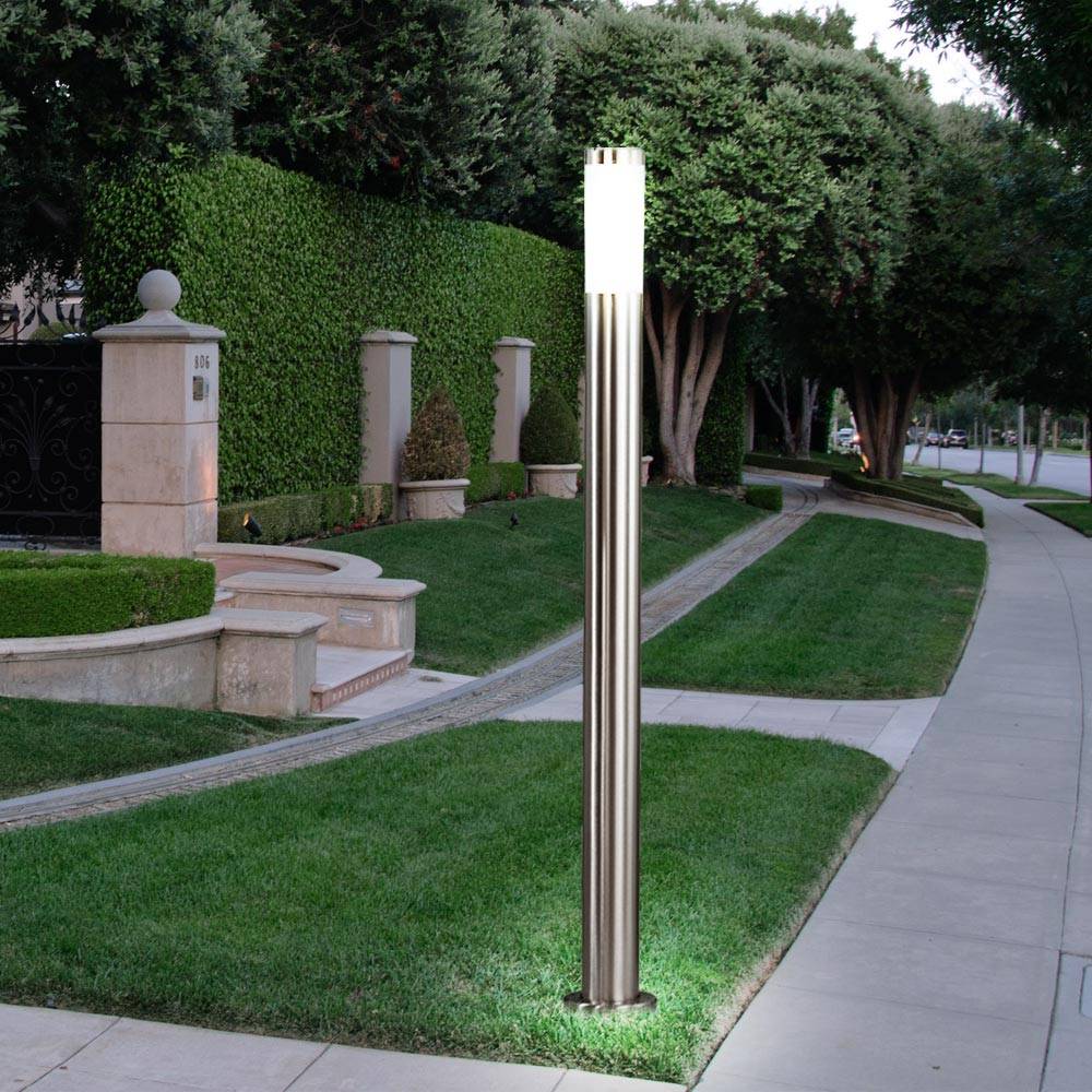 Stehleuchte Außenleuchte Gartenlampe Säulenleuchte Eingangsbeleuchtung Garten, IP44 Edelstahl silber opal, 1x E27 Fassung, DxH 12,7x110 cm