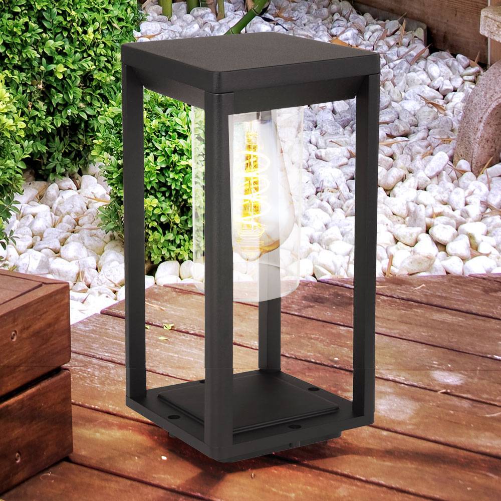 Garten Sockel Leuchte schwarz-matt Garten Terrassen Strahler Deko Steh Tisch Außen Lampe eckig