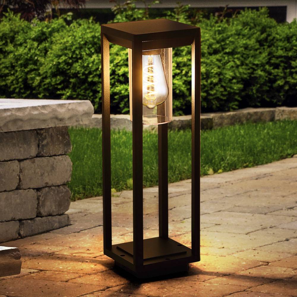 Außen Steh Leuchte schwarz-matt Garten Terrassen Strahler Deko Sockel Tisch Lampe eckig