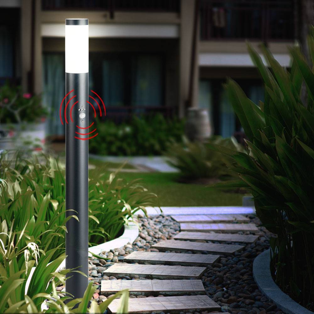 Außen Steh Lampe Balkon Garten Beleuchtung Edelstahl Stand Leuchte BEWEGUNGSMELDER