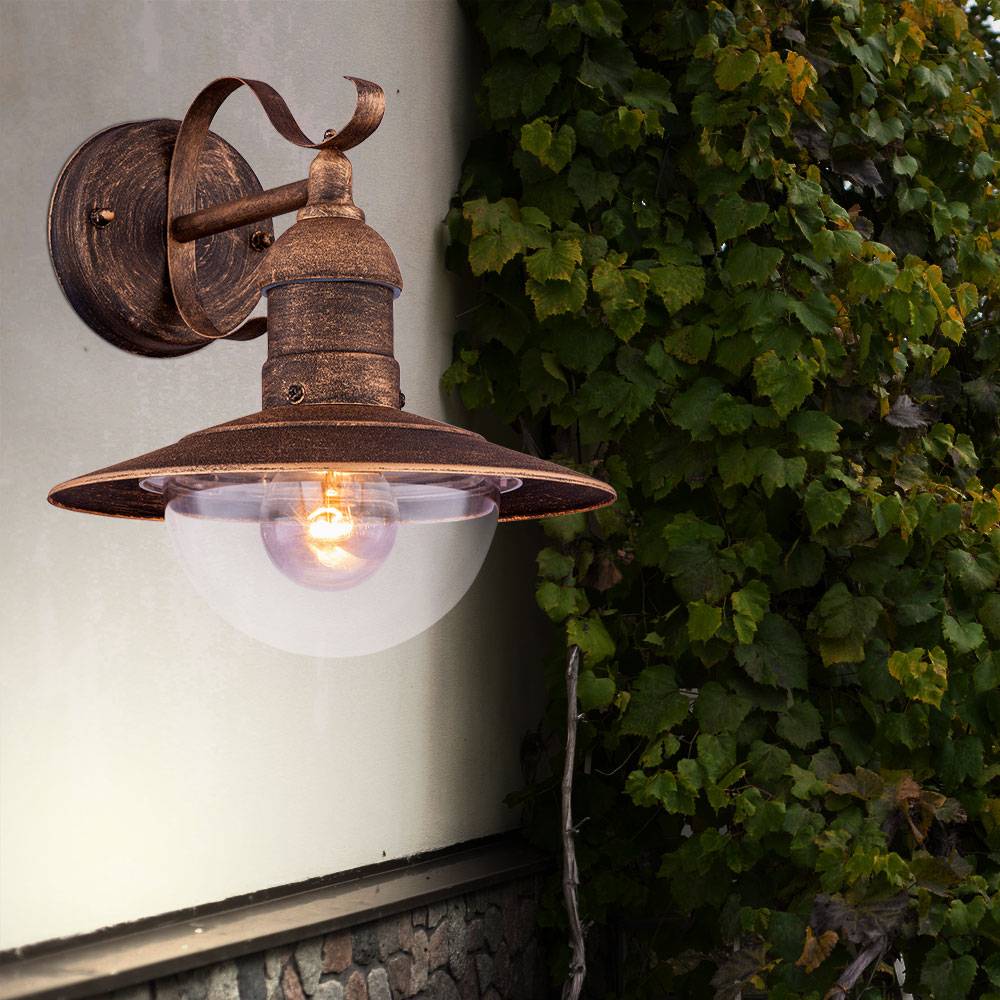 Wandleuchte Außen Wandlampe Terrassenleuchte Edelstahl gold patiniert, 1x E27 Fassung, BxH 24x30 cm