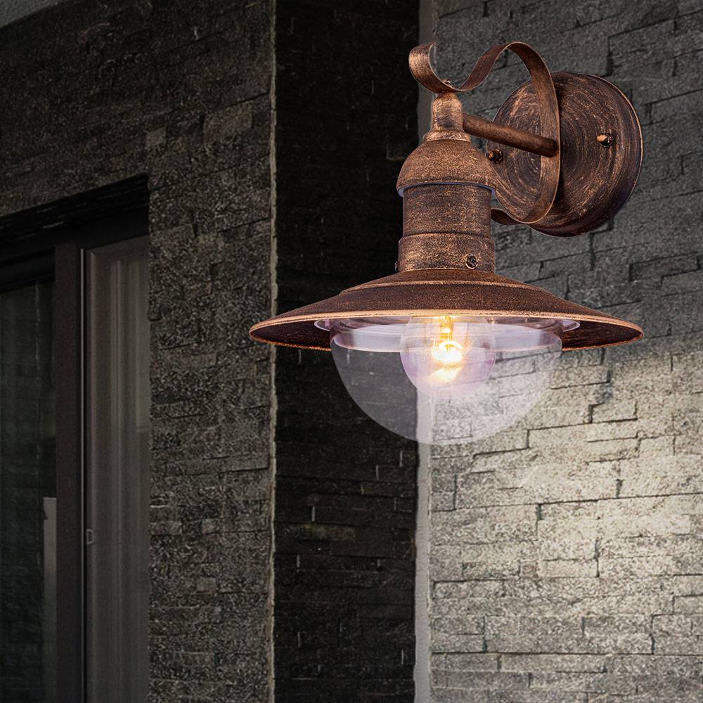 Außenwandleuchte Laterne Wandlampe Edelstahl Haustürlampe Außenlampe gold patiniert, 1x E27, BxHx 24x30 cm