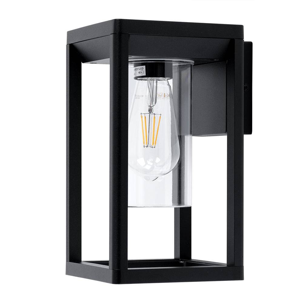 Außenbeleuchtung Balkon Wandleuchte Aussen E27 Terassenlampe Außen Wand, Aluminium schwarz, klar, 1x E27, LxBxH 16,5x15x27 cm