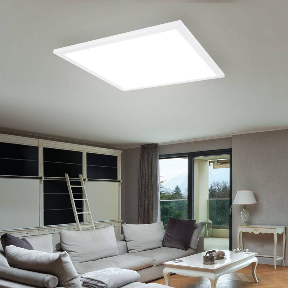 Deckenpanel Deckenleuchte Aufbaupanel Deckenlampe Flurleuchte Schlafzimmer, weiß opal quadratisch, 1x LED 12 Watt 750 Lumen warmweiß, HxLxB 6x30x30