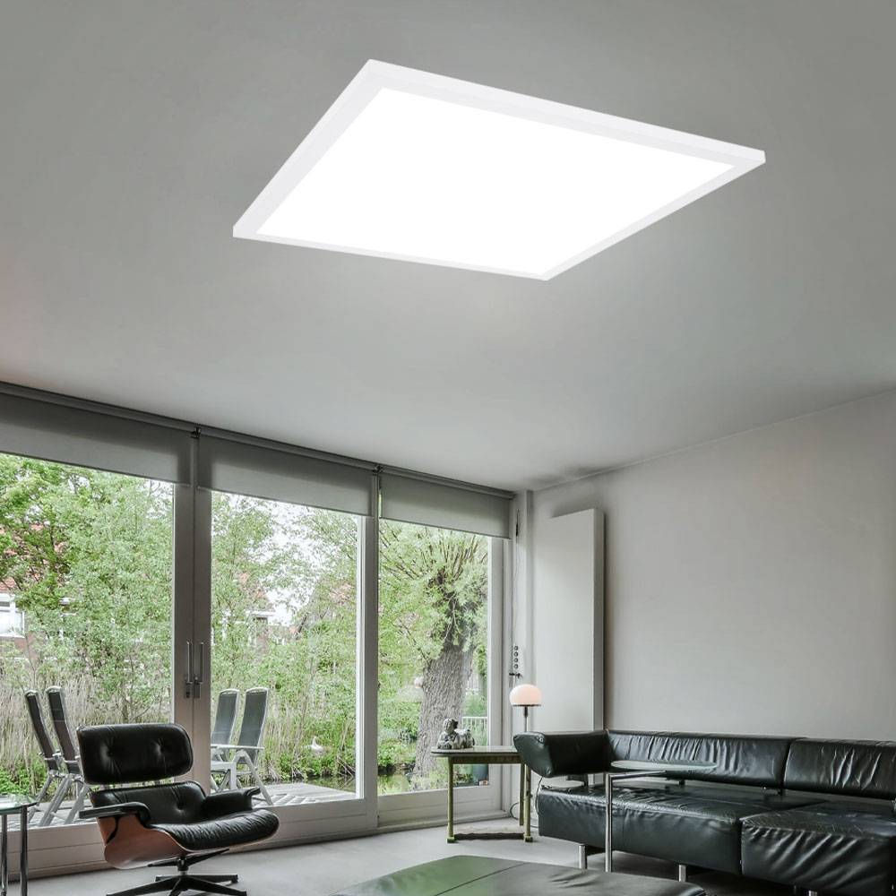 Deckenpanel Deckenleuchte Aufbaupanel Deckenlampe Flurleuchte Schlafzimmer, weiß opal quadratisch, 1x LED 12 Watt 750 Lumen warmweiß, HxLxB 6x30x30