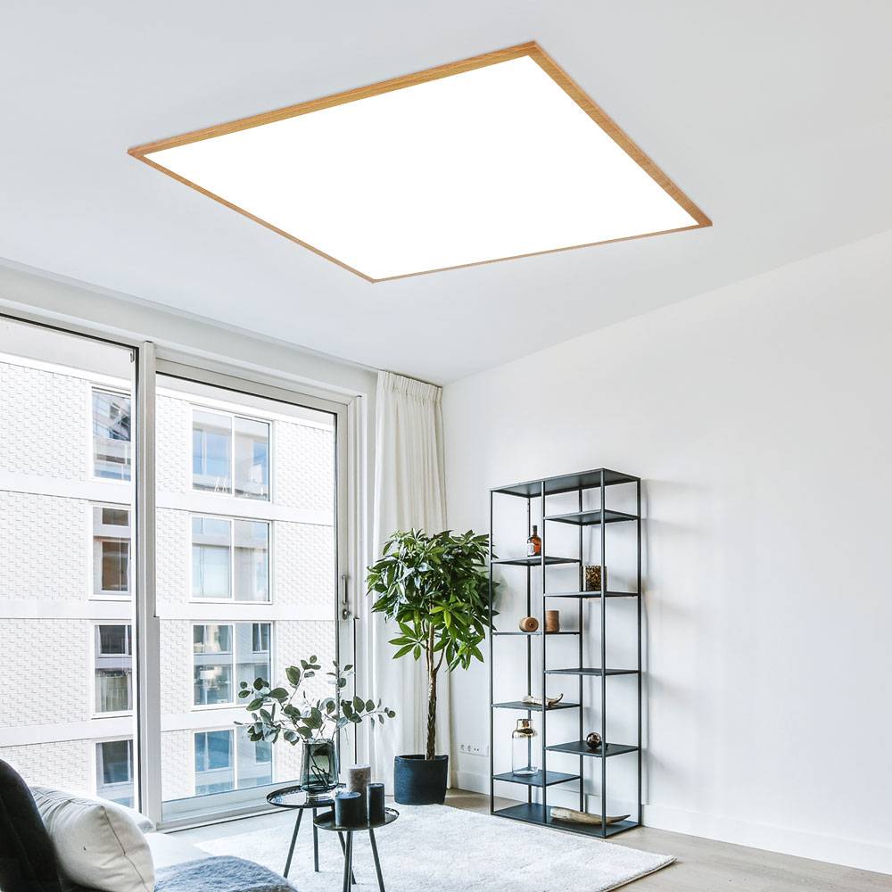 Deckenpanel Deckenleuchte Aufbaupanel Designleuchte Wohnzimmerleuchte in Holzoptik, Aluminium Kunststoff, 1x LED 36 Watt 2250 Lumen warmweiß, LxBxH