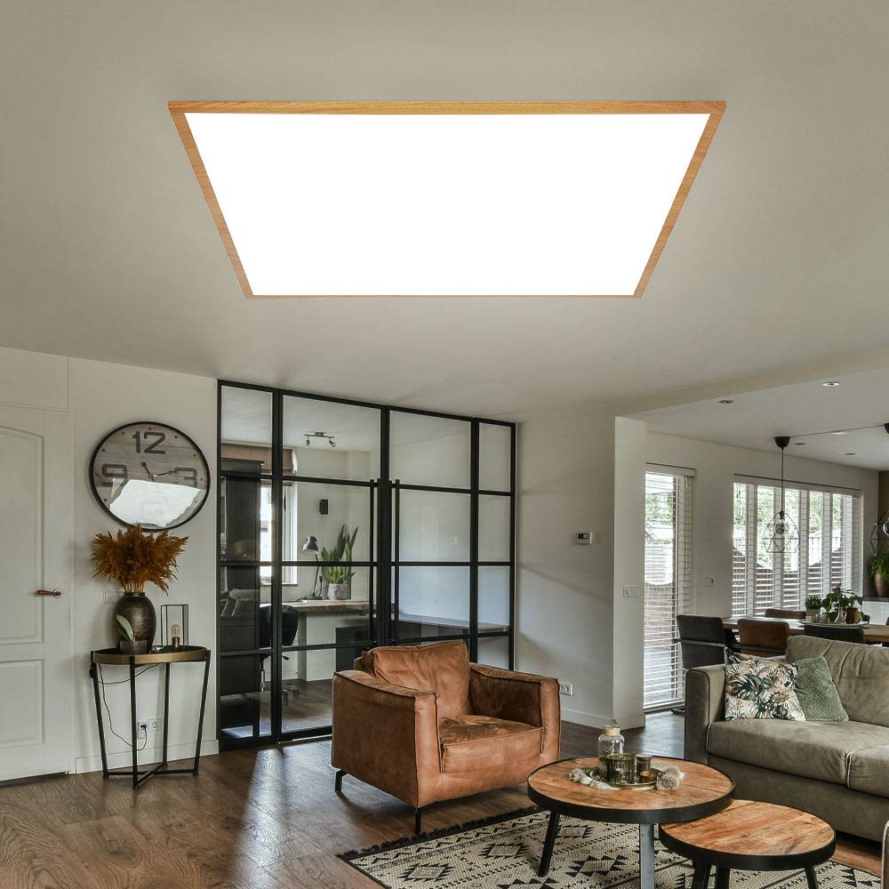 Deckenpanel Deckenleuchte Aufbaupanel Designleuchte Wohnzimmerleuchte in Holzoptik, Aluminium Kunststoff, 1x LED 36 Watt 2250 Lumen warmweiß, LxBxH