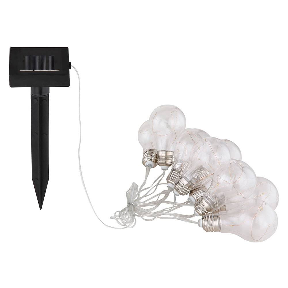 LED Solar Lichter Kette grau 2 Stufen Außen Deko Beleuchtung Glüh Birnen steckerlos