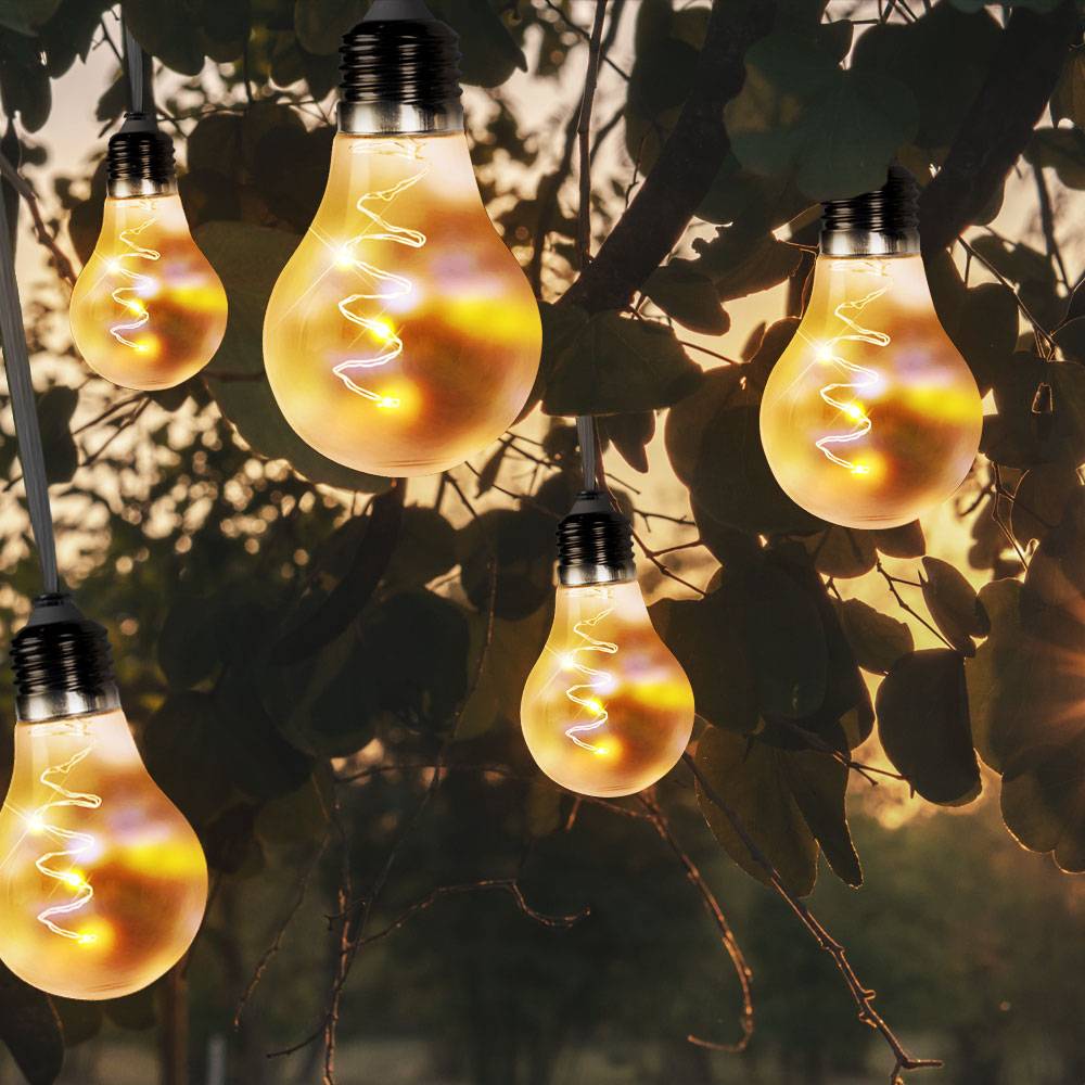 LED Solar Lichter Kette grau 2 Stufen Außen Deko Beleuchtung Glüh Birnen steckerlos