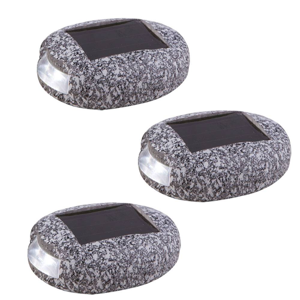 3er Set LED Solar Außen Lampe Stein Design Deko Lampen Garten Beet Weg Leuchten