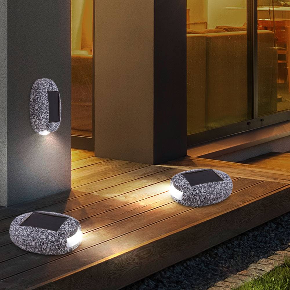 3er Set LED Solar Außen Lampe Stein Design Deko Lampen Garten Beet Weg Leuchten