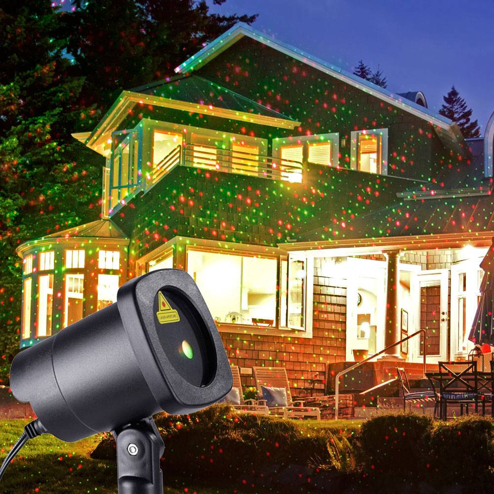 LED Steckleuchte Außenleuchte Garten Dekoleuchte Laser rotierend, rot-grüne Lichteffekte, 6 Watt, LxBxH 10,5x8,4x15 cm