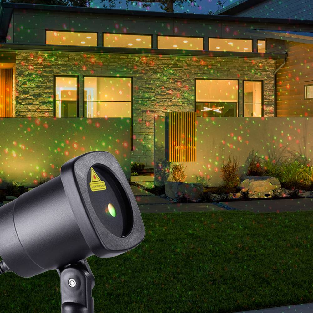 LED Steckleuchte Außenleuchte Garten Dekoleuchte Laser rotierend, rot-grüne Lichteffekte, 6 Watt, LxBxH 10,5x8,4x15 cm