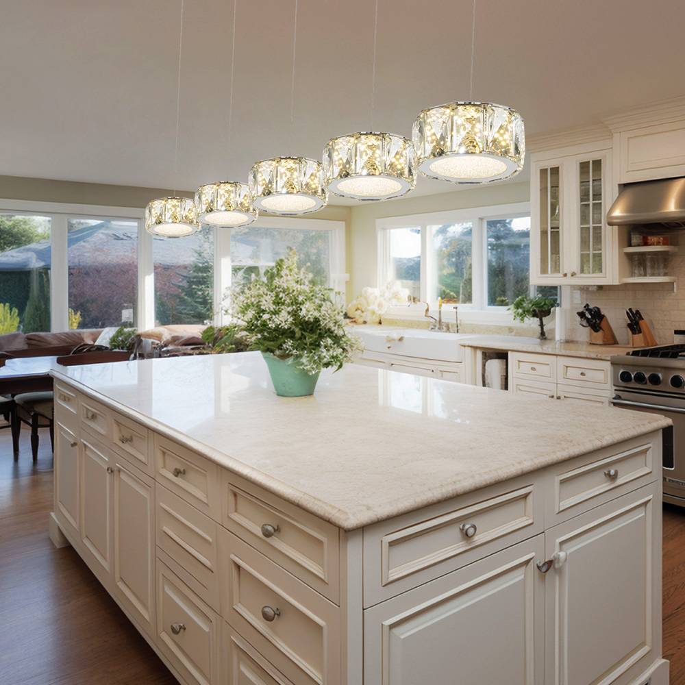 Hängelampe Pendelleuchte Wohnzimmerlampe Esszimmerlampe Küchenleuchte, Metall Glaskristalle Acryl Chrom, LED 48W 3700Lm 4000K neutralweiß, H 120 cm