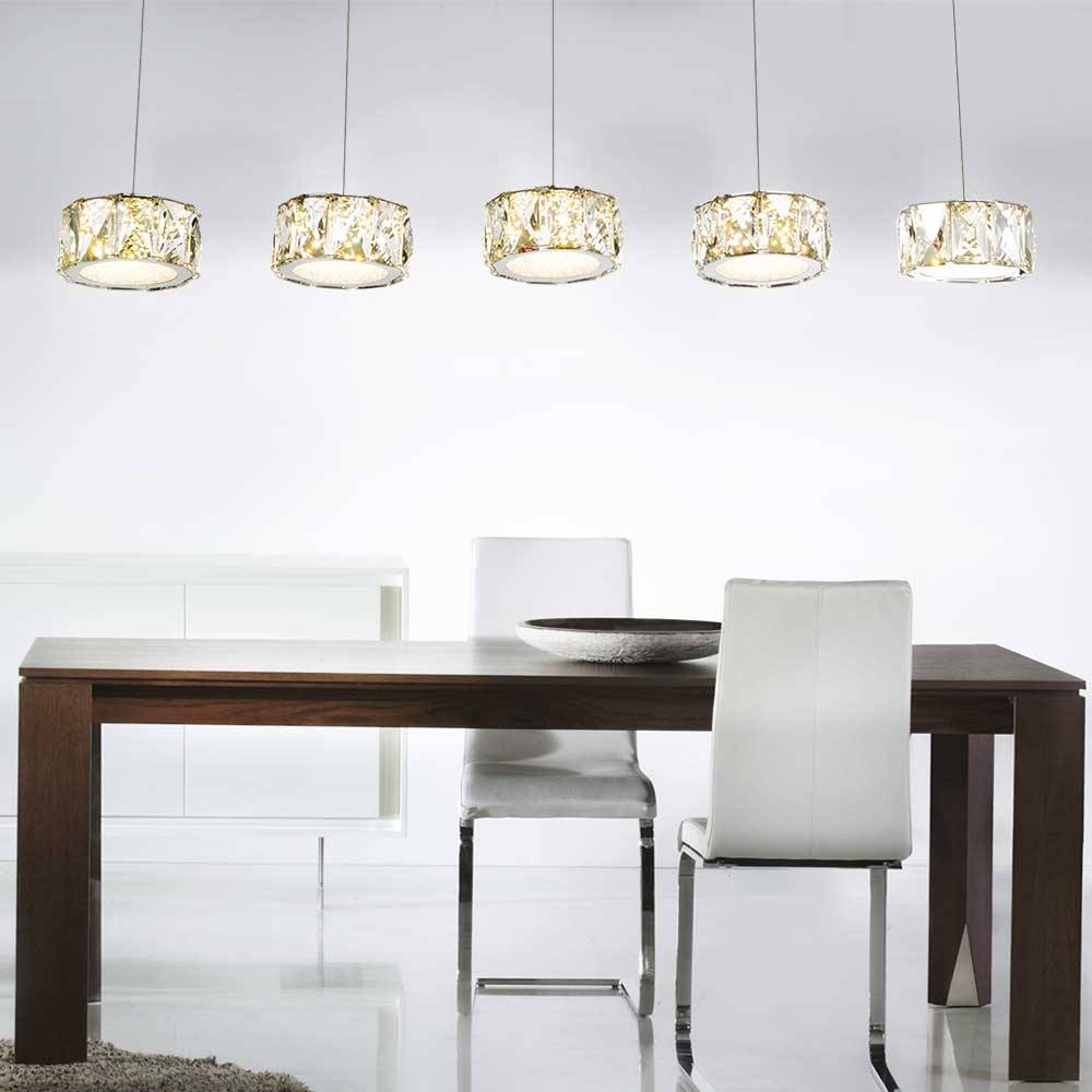 Hängelampe Pendelleuchte Glas Kristalle Esszimmerlampe Hängeleuchte Chrom, LED 48W 3700Lm neutralweiß, LxBxH 82x16x120 cm