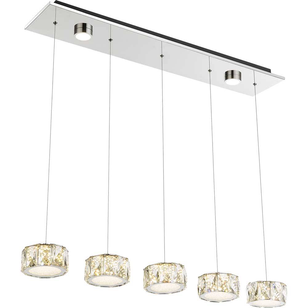 Hängelampe Pendelleuchte Glas Kristalle Esszimmerlampe Hängeleuchte Chrom, LED 48W 3700Lm neutralweiß, LxBxH 82x16x120 cm