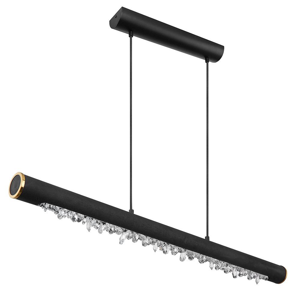 Pendelleuchte Holz Rustikal LED Hängeleuchte Esszimmer Holzleuchte mit Kristallbehang, Metall schwarz Acryl, 1x LED 15 Watt 980 Lumen warmweiß, LxBx