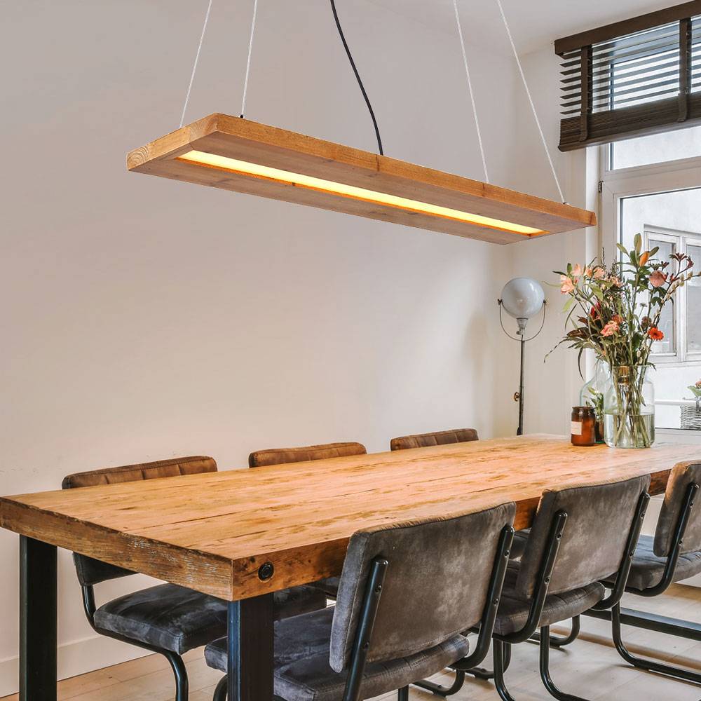 Pendelleuchte Hängeleuchte Holzlampe hängend Esstischleuchte satiniert dunkelbraun mit höhenverstellung, Metall schwarz, 1x LED 25 W 1380 lm warmwe