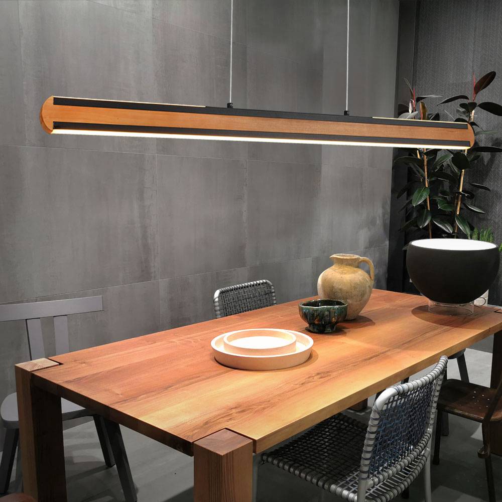 Pendelleuchte Holzleuchte Hängelampe Esszimmer, Sensordimmer Touchfunktion CCT Up and down Memory Funktion, 1x LED 42 Watt 3200 Lumen, warmweiß-tges