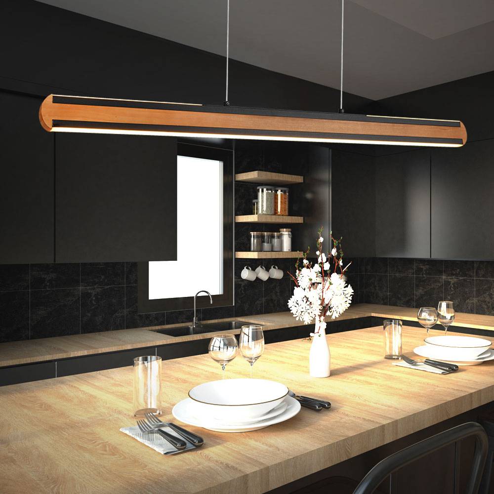 Pendelleuchte Holzleuchte Hängelampe Esszimmer, Sensordimmer Touchfunktion CCT Up and down Memory Funktion, 1x LED 42 Watt 3200 Lumen, warmweiß-tges
