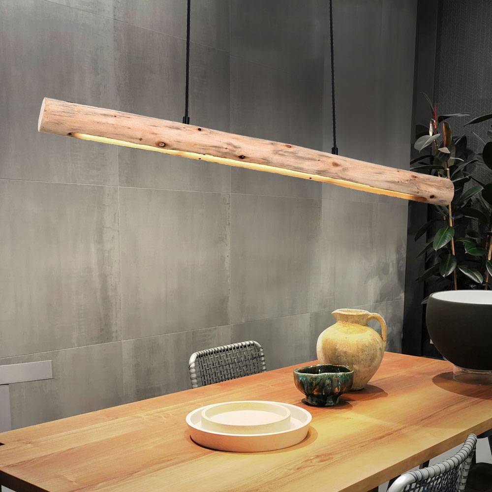 Holz Hängeleuchte Pendelleuchte Holz lang Holzlampe hängend Lampe , Natur Maserung schwarz-matt, 1x LED 15W 1062Lm warmweiß, L 80 cm