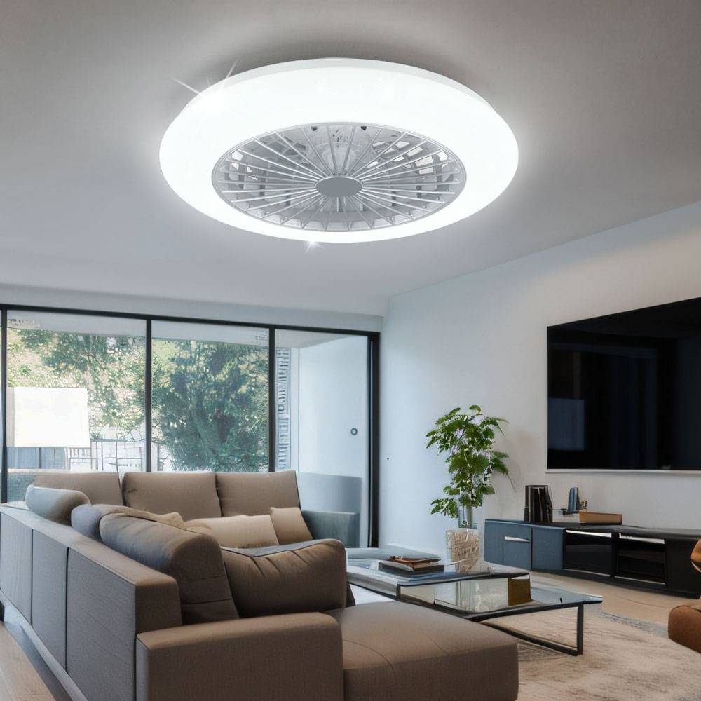 Deckenventilator Ventilator mit Beleuchtung Deckenleuchte Wohnzimmer, Fernbedienung dimmbar Nachtlicht Timer Sternenhimmeleffekt, titanfarben, 1x