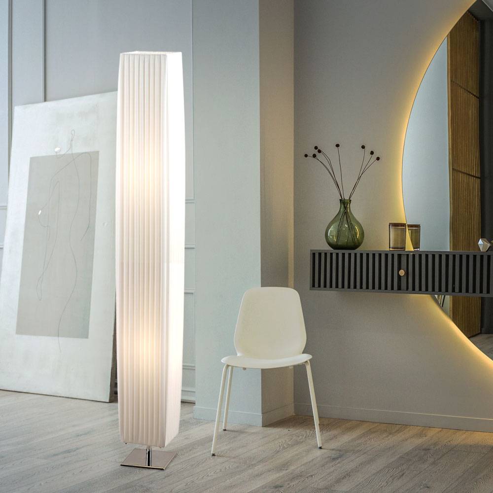 Stehleuchte Standleuchte Stehlampe Standlampe, Metall Chrom Textil, 2x E27, L x B x H 14 x 14 x 19 cm