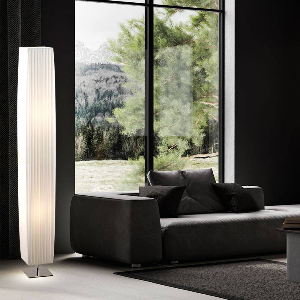 Stehleuchte Textilschirm Standleuchte 2 Flammig Wohnzimmerleuchte stehend weiß, Metall, 2x E27 Fassungen, LxBxH 14x14x119 cm