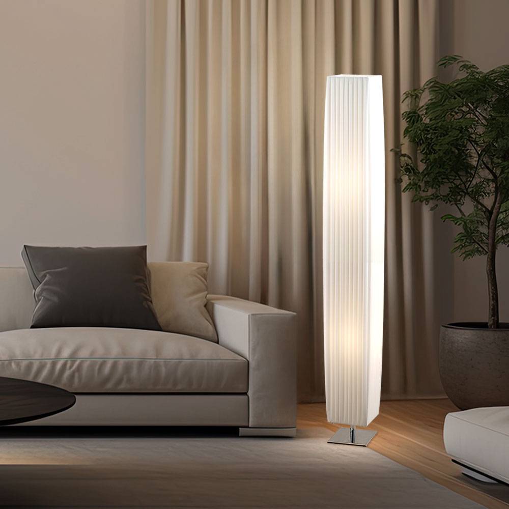 Stehleuchte Standleuchte Stehlampe Standlampe, Metall Chrom Textil, 2x E27, L x B x H 14 x 14 x 19 cm