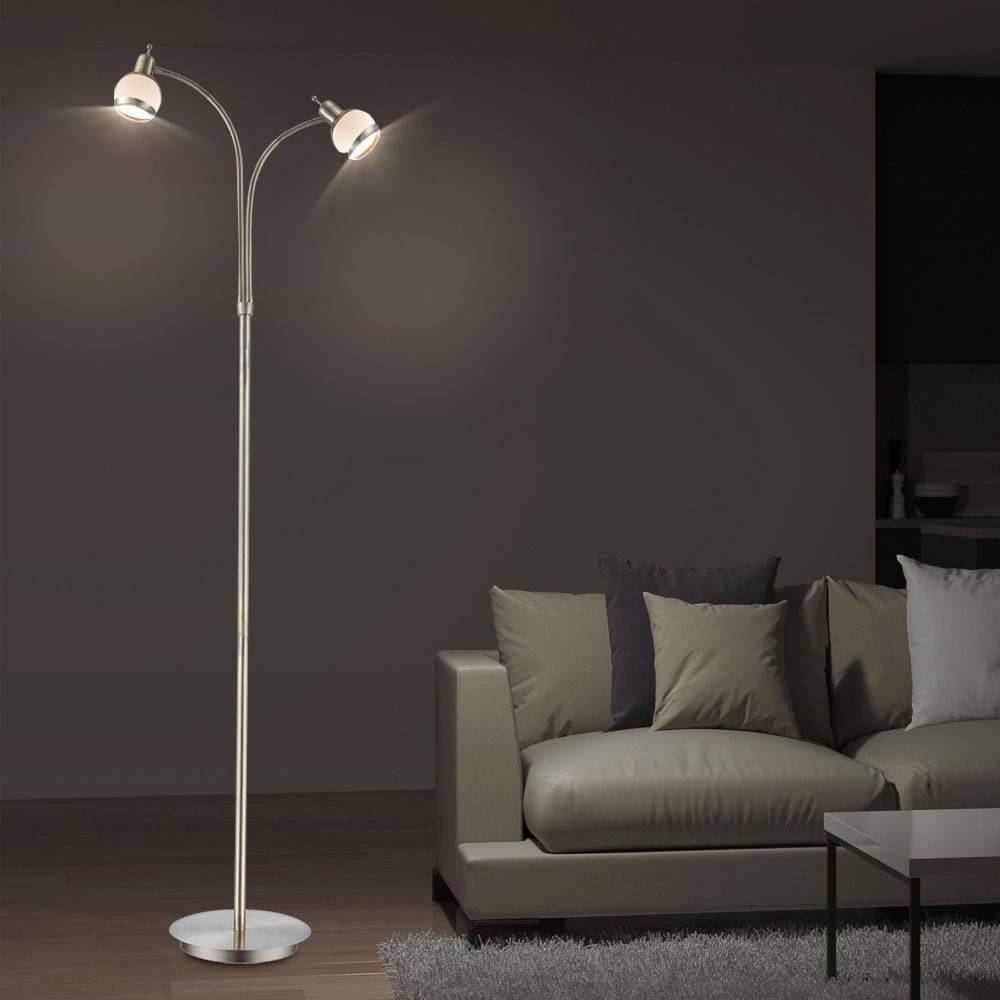 Stehleuchte 2 Flammig Stehlampe Glas Schirm Wohnzimmerleuchte stehend, altmessing Metall Glas opal, 2x G9 Fassungen, H 155 cm