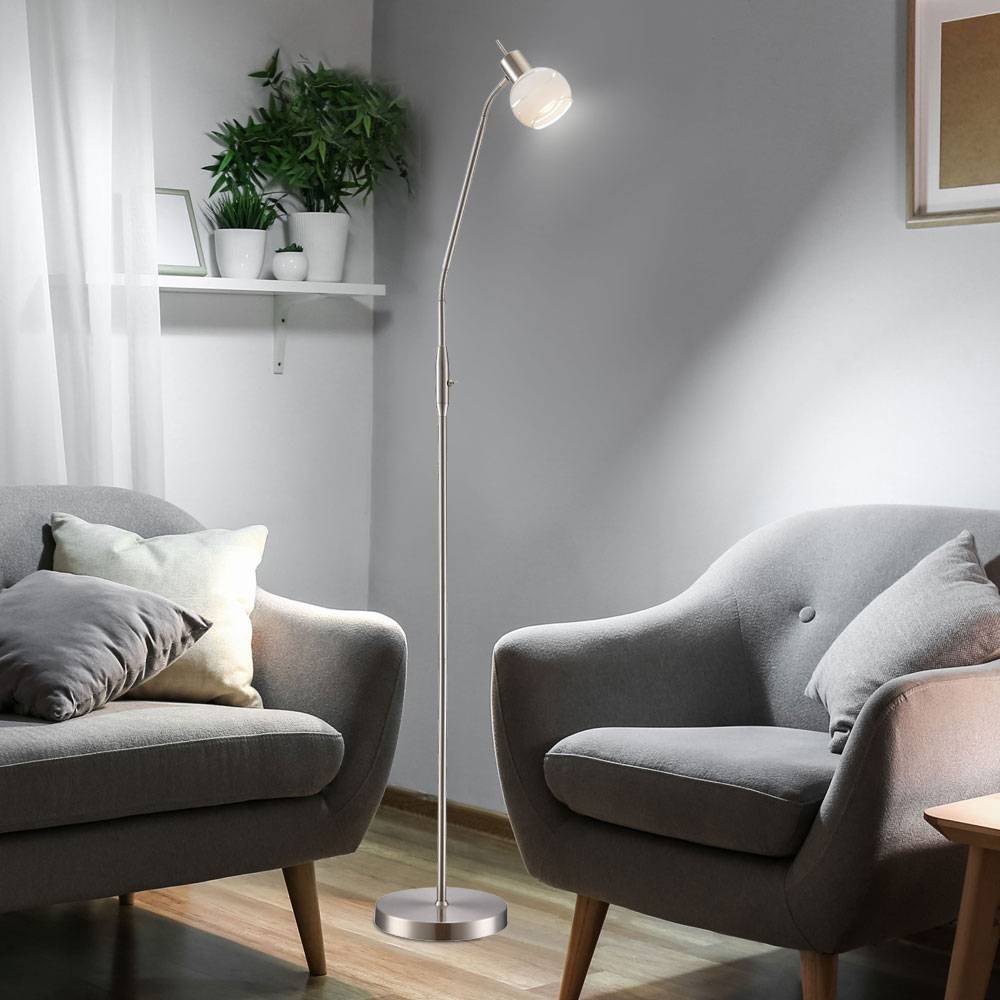verstellbare Stehlampe LED Eckenstehlampe LED Stehleuchte Modern, Glas Metall, Flexo Kippschalter, LED 5W 320Lm warmweiß, DxH 49x145 cm