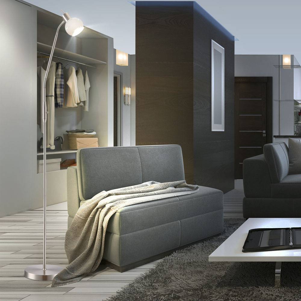 verstellbare Stehlampe LED Eckenstehlampe LED Stehleuchte Modern, Glas Metall, Flexo Kippschalter, LED 5W 320Lm warmweiß, DxH 49x145 cm