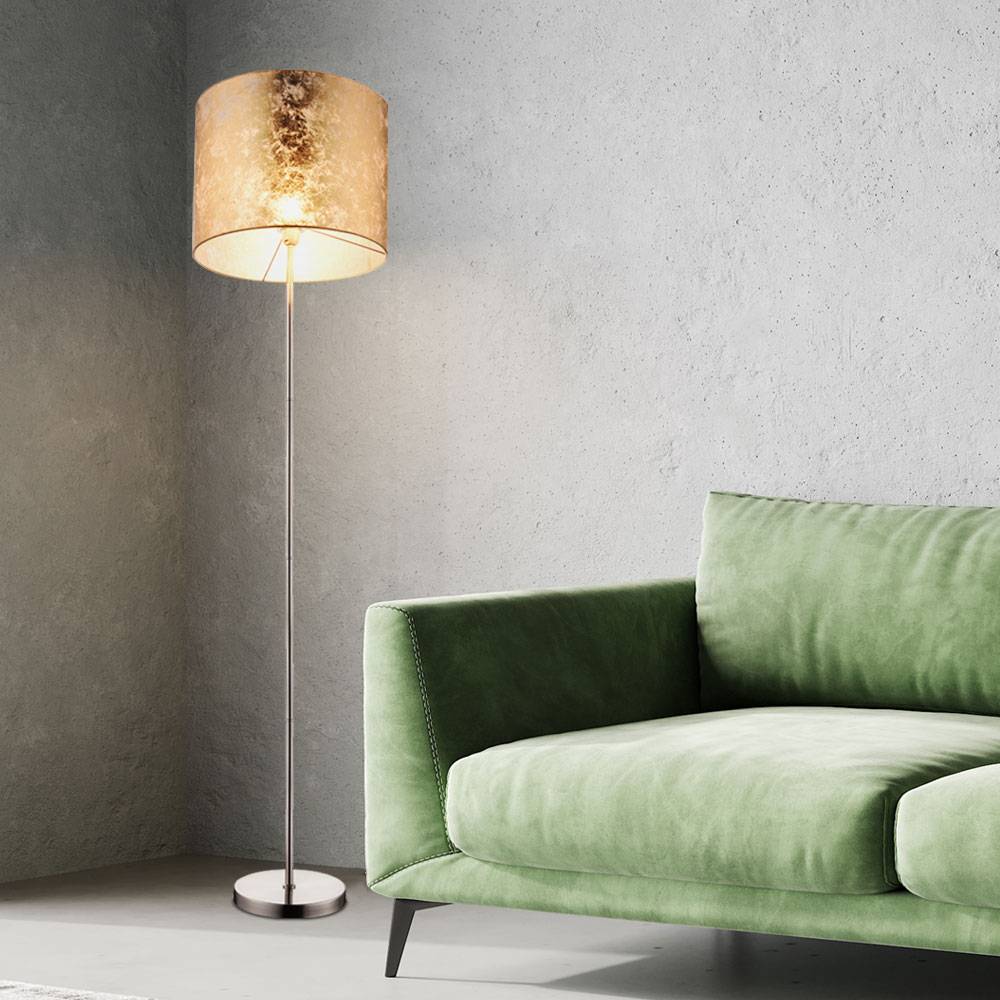 Stehleuchte mit goldenem Schirm Standleuchte Nickel matt Textilschirm Stehlampe, mit Schalter, 1x E27, Durchmesser x Höhe 40 x 160 cm, Wohnzimmer