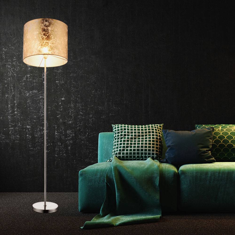 Stehleuchte mit goldenem Schirm Standleuchte Nickel matt Textilschirm Stehlampe, mit Schalter, 1x E27, Durchmesser x Höhe 40 x 160 cm, Wohnzimmer