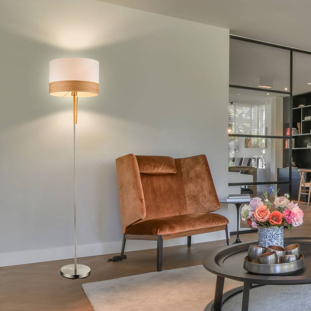 Steh Leuchte Textil Esszimmer Stand Lampe Holz Decken Fluter Zugschalter