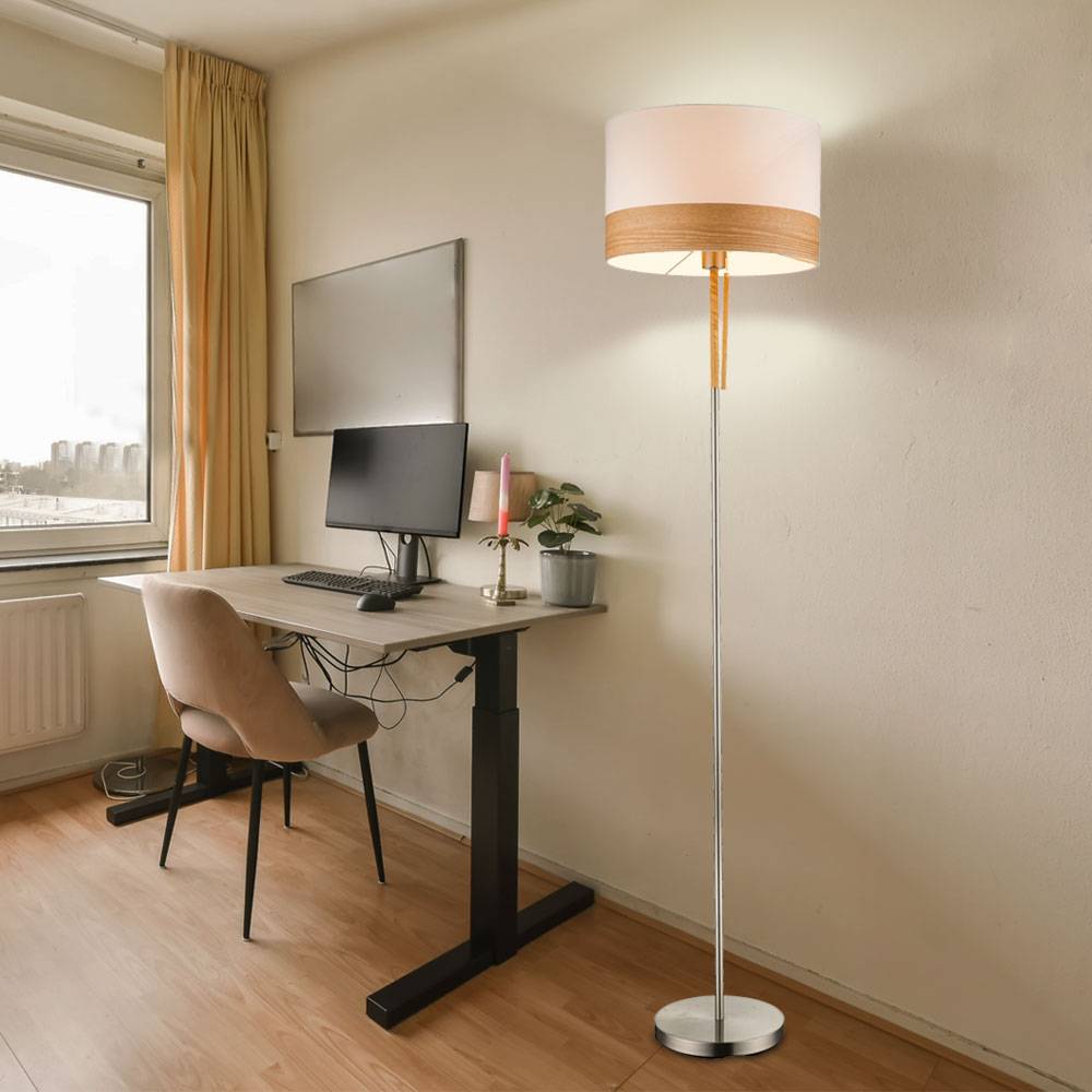 Steh Leuchte Textil Esszimmer Stand Lampe Holz Decken Fluter Zugschalter