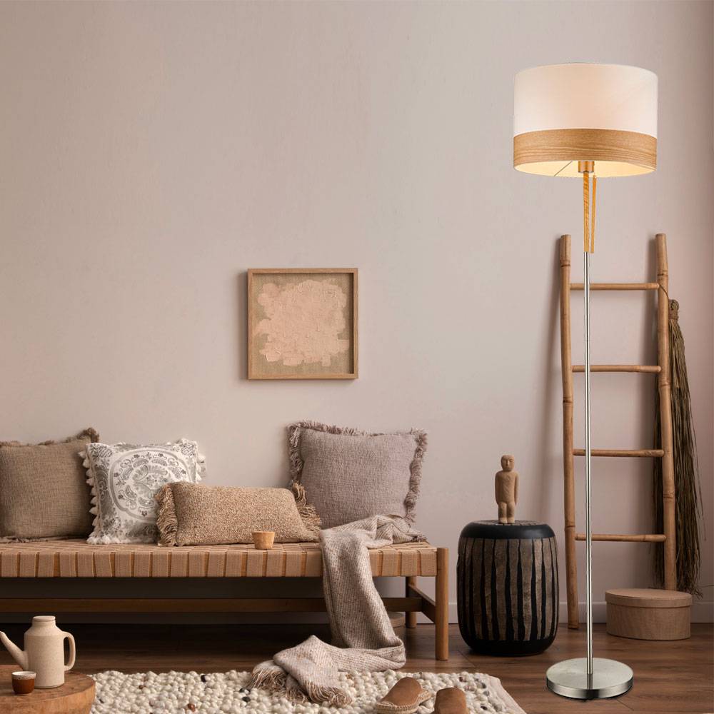 Steh Leuchte Textil Esszimmer Stand Lampe Holz Decken Fluter Zugschalter